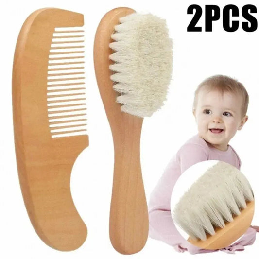 2Pcs Wooden Baby Hair Brush Comb Soft Baby Bath Brush Clean Hair Body Gentlely Baby Protect Shower Baby Wash Care Tool